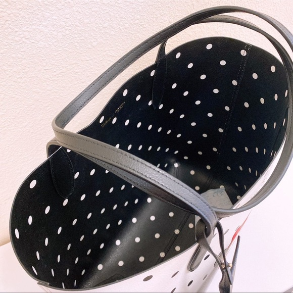 KATE SPADE X DISNEY MINNIE MOUSE & FIGARO WHITE POLKA DOT LEATHER TOTE HANDBAG - Picture 4 of 5